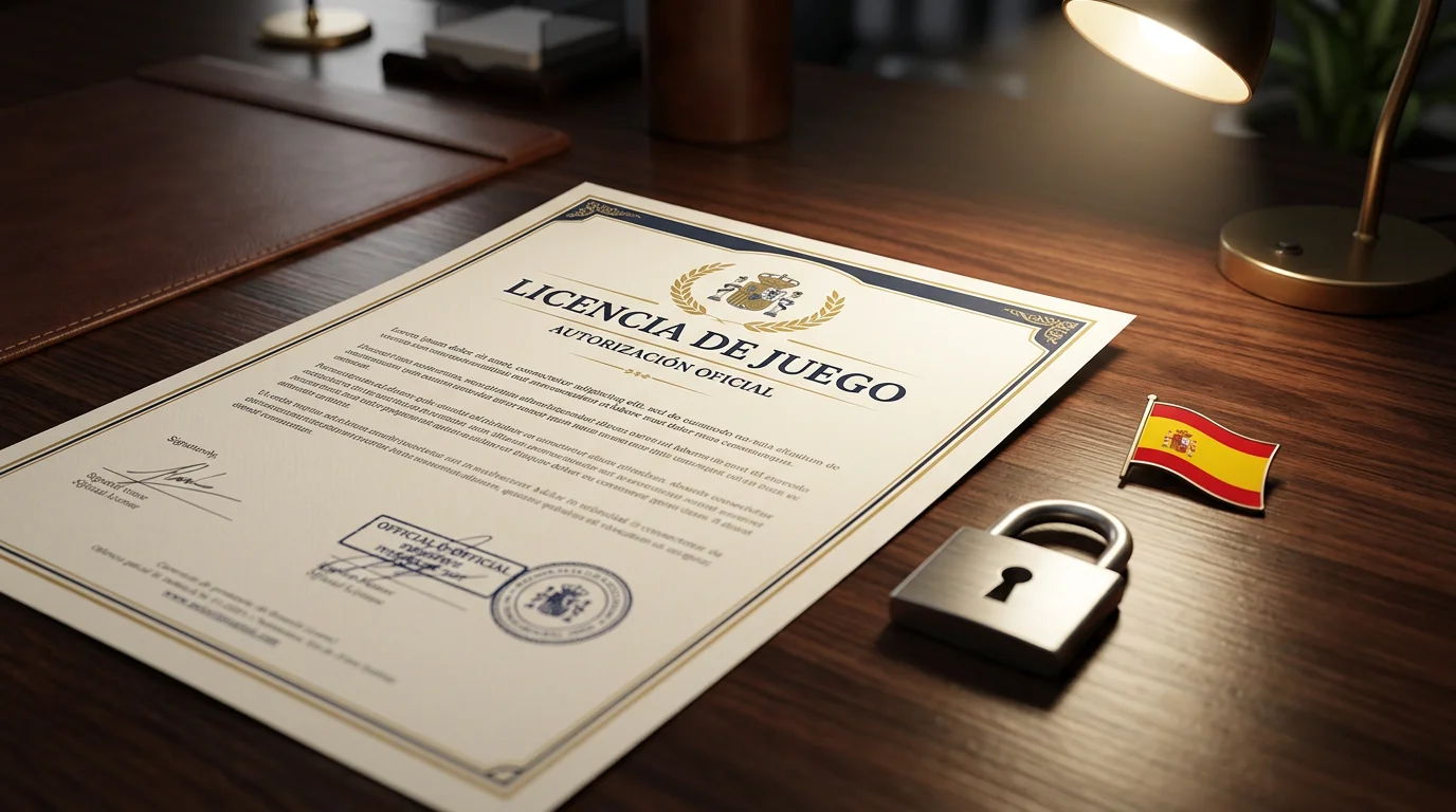 Documento oficial de licencia de juego online con sello de la DGOJ sobre escritorio